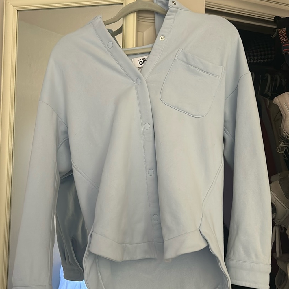 Athleta Girl Retroactive Oversized Shacket Size L/12 Sea Fog Blue